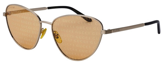Profile View of GUCCI GG0803S-004 Women Cat Eye Designer Sunglasses Gold Black/Peach Orange 58mm