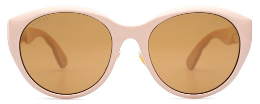 Front View of GUCCI GG0814SK-004 Womens Round Designer Sunglasses in Pale Pink Gold/Brown 56mm