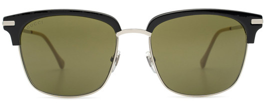 Front View of GUCCI GG0918S-001 Unisex Panto Designer Sunglasses Black Silver Beige/Brown 56mm