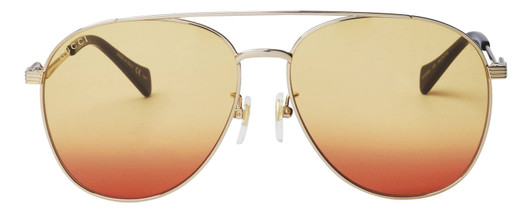 Front View of GUCCI GG0969S-004 Womens Aviator Sunglass Gold Black/Yellow Orange Gradient 59mm