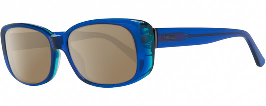Profile View of GUESS GU7408-90X Designer Polarized Sunglasses with Custom Cut Amber Brown Lenses in Royal Blue Teal Green Crystal Ladies Rectangular Full Rim Acetate 52 mm