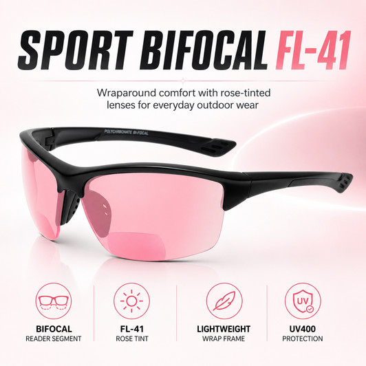 Calabria Sport 202BF Bi-Focal Safety Glasses FL-41 Pink Anti-Migraine Reduction