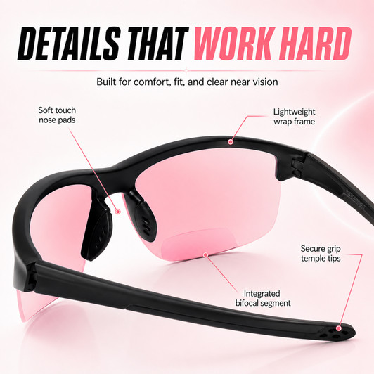 Calabria Sport 202BF Bi-Focal Safety Glasses FL-41 Pink Anti-Migraine Reduction