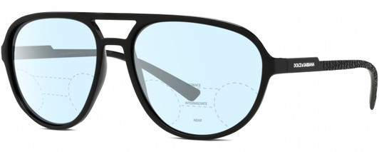 Profile View of Dolce&Gabbana DG6150 Designer Progressive Lens Blue Light Blocking Eyeglasses in Matte Black Mens Pilot Full Rim Acetate 60 mm
