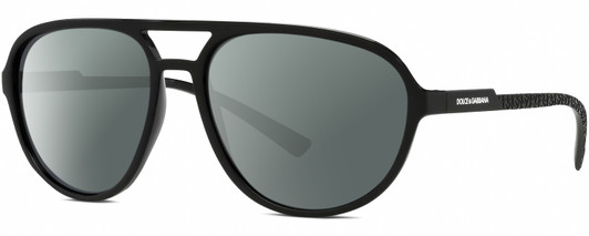 Profile View of Dolce&Gabbana DG6150 Designer Polarized Sunglasses with Custom Cut Smoke Grey Lenses in Matte Black Mens Pilot Full Rim Acetate 60 mm