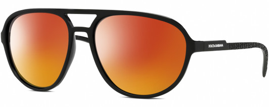Profile View of Dolce&Gabbana DG6150 Designer Polarized Sunglasses with Custom Cut Red Mirror Lenses in Matte Black Mens Pilot Full Rim Acetate 60 mm