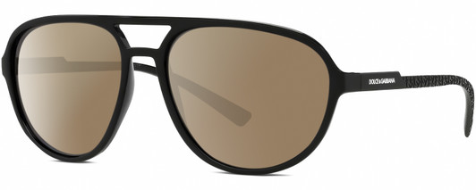 Profile View of Dolce&Gabbana DG6150 Designer Polarized Sunglasses with Custom Cut Amber Brown Lenses in Matte Black Mens Pilot Full Rim Acetate 60 mm