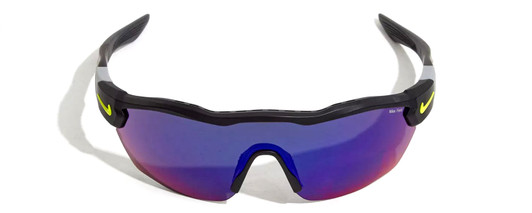 Front View of NIKE ShowX3-ELT-LE-DJ5560-013 Mens Sunglasses in Black Yellow/Purple Mirror 61mm