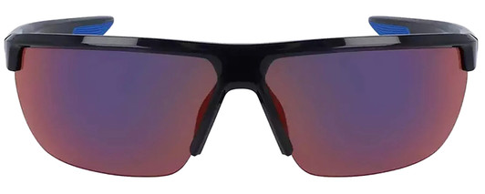 Front View of NIKE Tempest-E-CW4666-451 Men Semi-Rimless Sunglasses Black Blue/Red Mirror 71mm
