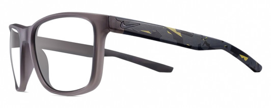 Profile View of NIKE Essent-Endvor-EV1117-010 Designer Blue Light Blocking Eyeglasses in Matte Gunsmoke Grey Black Yellow Unisex Panthos Full Rim Acetate 57 mm
