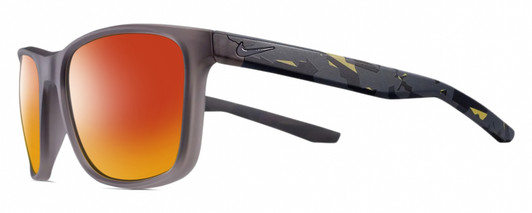 Profile View of NIKE Essent-Endvor-EV1117-010 Designer Polarized Sunglasses with Custom Cut Red Mirror Lenses in Matte Gunsmoke Grey Black Yellow Unisex Panthos Full Rim Acetate 57 mm