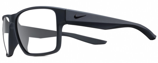 Profile View of NIKE Essent-Venture-002 Designer Blue Light Blocking Eyeglasses in Matte Black Unisex Square Full Rim Acetate 59 mm
