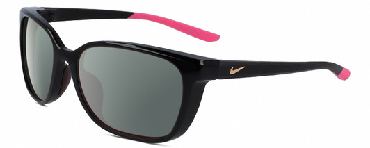 Profile View of NIKE Sentiment-CT7878-010 Designer Polarized Sunglasses with Custom Cut Smoke Grey Lenses in Gloss Black Hot Pink Rose Gold Ladies Square Full Rim Acetate 56 mm