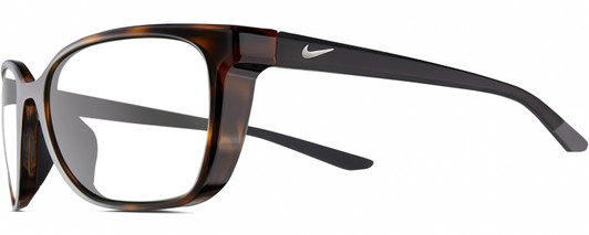 Profile View of NIKE Sentiment-220 Designer Progressive Lens Blue Light Blocking Eyeglasses in Gloss Brown Tortoise Havana Matte Black Grey Ladies Square Full Rim Acetate 56 mm
