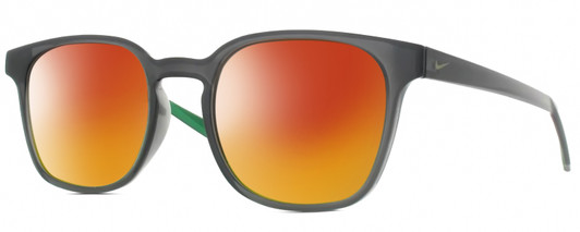 Profile View of NIKE Session-080 Designer Polarized Sunglasses with Custom Cut Red Mirror Lenses in Oil Grey Crystal Pine Green Unisex Panthos Full Rim Acetate 51 mm