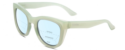 Profile View of Smith Optics Sidney Designer Progressive Lens Blue Light Blocking Eyeglasses in Gloss Seafoam Green Crystal Ladies Cat Eye Full Rim Acetate 52 mm