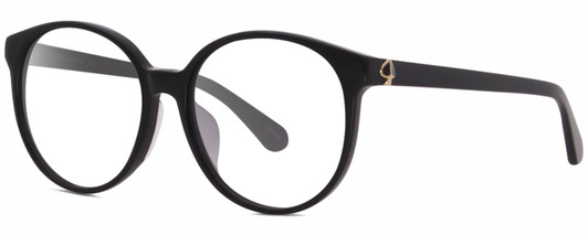 Profile View of Kate Spade ELIZA Designer Blue Light Blocking Eyeglasses in Gloss Black Gold Ladies Round Full Rim Acetate 55 mm