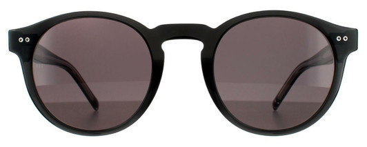 Front View of Tommy Hilfiger TH 1795/S Unisex Round Sunglasses in Black Silver/Smoke Grey 50mm