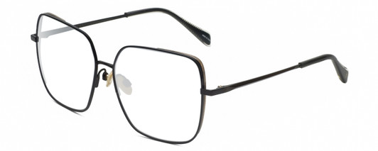 Profile View of Rag&Bone RNB1054/G/S Designer Progressive Lens Blue Light Blocking Eyeglasses in Shiny Black Gold Clear Crystal Ladies Square Full Rim Metal 58 mm