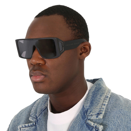 Top View of Philipp Plein SPP014M Men's Rimless Sunglasses Black Gunmetal/Silver Mirror 52mm