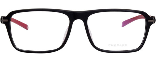 Front View of Chopard VCH310 Designer Progressive Lens Prescription Rx Eyeglasses in Gloss Black Gold Grey Unisex Rectangular Full Rim Acetate 52 mm