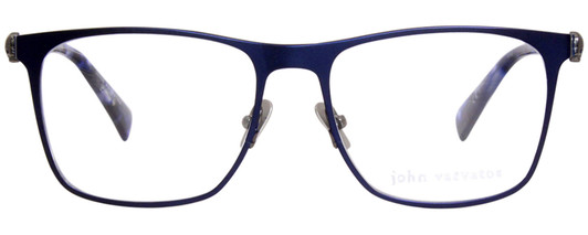 Front View of John Varvatos V182 Designer Single Vision Prescription Rx Eyeglasses in Matte Navy Blue Gunmetal Skull Accents Unisex Square Full Rim Metal 55 mm