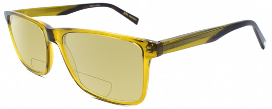 Profile View of John Varvatos V374 Designer Polarized Reading Sunglasses with Custom Cut Powered Sun Flower Yellow Lenses in Olive Green Crystal Brown Tortoise Havana Fade Unisex Rectangular Full Rim Acetate 55 mm