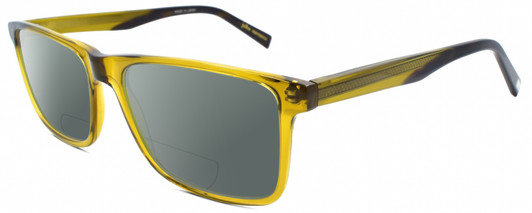 Profile View of John Varvatos V374 Designer Polarized Reading Sunglasses with Custom Cut Powered Smoke Grey Lenses in Olive Green Crystal Brown Tortoise Havana Fade Unisex Rectangular Full Rim Acetate 55 mm