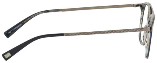 Side View of John Varvatos V378 Designer Reading Eye Glasses with Custom Cut Powered Lenses in Gloss Navy Blue Smokey Grey 2-Tone Gunmetal Unisex Panthos Full Rim Acetate 49 mm