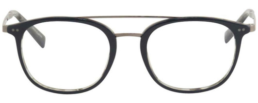 Front View of John Varvatos V378 Designer Single Vision Prescription Rx Eyeglasses in Gloss Navy Blue Smokey Grey 2-Tone Gunmetal Unisex Panthos Full Rim Acetate 49 mm