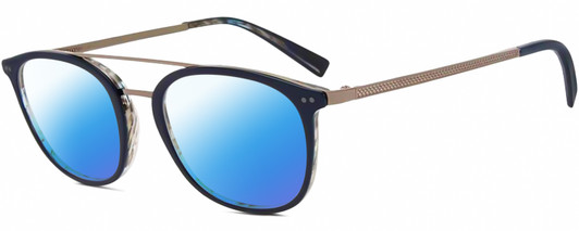 Profile View of John Varvatos V378 Designer Polarized Sunglasses with Custom Cut Blue Mirror Lenses in Gloss Navy Blue Smokey Grey 2-Tone Gunmetal Unisex Panthos Full Rim Acetate 49 mm