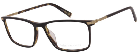 Profile View of John Varvatos V408 Designer Reading Eye Glasses with Custom Cut Powered Lenses in Gloss Brown Beige Demi Tortoise Havana Black Unisex Rectangular Full Rim Acetate 58 mm