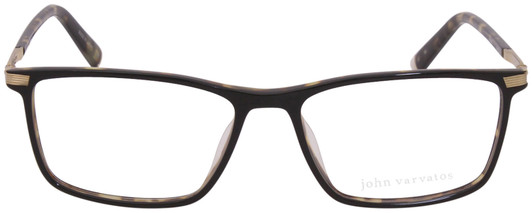 Front View of John Varvatos V408 Designer Reading Eye Glasses with Custom Cut Powered Lenses in Gloss Brown Beige Demi Tortoise Havana Black Unisex Rectangular Full Rim Acetate 58 mm