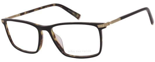Profile View of John Varvatos V408 Designer Progressive Lens Blue Light Blocking Eyeglasses in Gloss Brown Beige Demi Tortoise Havana Black Unisex Rectangular Full Rim Acetate 58 mm