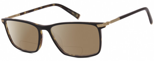 Profile View of John Varvatos V408 Designer Polarized Reading Sunglasses with Custom Cut Powered Amber Brown Lenses in Gloss Brown Beige Demi Tortoise Havana Black Unisex Rectangular Full Rim Acetate 58 mm