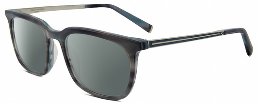 Profile View of John Varvatos V411 Designer Polarized Sunglasses with Custom Cut Smoke Grey Lenses in Gloss Grey Blue Marble Silver Unisex Square Full Rim Acetate 51 mm
