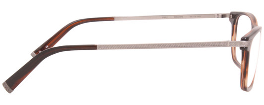 Side View of John Varvatos V412 Designer Reading Eye Glasses with Custom Cut Powered Lenses in Gloss Dark Brown Auburn Marble Silver Unisex Rectangular Full Rim Acetate 54 mm
