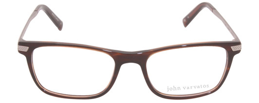 Front View of John Varvatos V412 Designer Single Vision Prescription Rx Eyeglasses in Gloss Dark Brown Auburn Marble Silver Unisex Rectangular Full Rim Acetate 54 mm