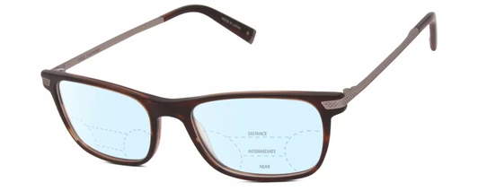 Profile View of John Varvatos V412 Designer Progressive Lens Blue Light Blocking Eyeglasses in Gloss Dark Brown Auburn Marble Silver Unisex Rectangular Full Rim Acetate 54 mm