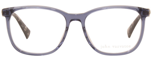 Front View of John Varvatos V419 Unisex Reading Glasses Blue Crystal Gunmetal Skull Black 54mm