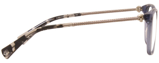 Side View of John Varvatos V419 Unisex Reading Glasses Blue Crystal Gunmetal Skull Black 54mm