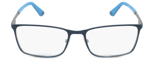 Front View of Police VPLA46 Designer Bi-Focal Prescription Rx Eyeglasses in Matte Navy Blue Cyan Silver Unisex Rectangular Full Rim Metal 56 mm