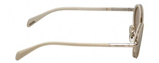 Side View of Police SPLA21 Womens Sunglasses in Cream White Glitter Gold/Champagne Brown 47mm
