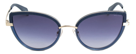 Front View of Police SPLC25 Women's Cat Eye Sunglasses Navy Glitter Silver/Blue Gradient 55 mm