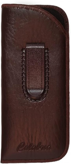 Image 1 of Wholesale Bulk Lot Calabria Slim Eye Glasses Case w/Clip Soft PU Leather Brown Men Women Pouch Slip-In Eyewear Holder Sunglass Bag