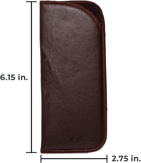 Image 3 of Wholesale Bulk Lot Calabria Half Slip-in Soft Eyeglass Case PU Leather Felt Brown Men Women Vertical Flat Pouch Sunglasses Holder