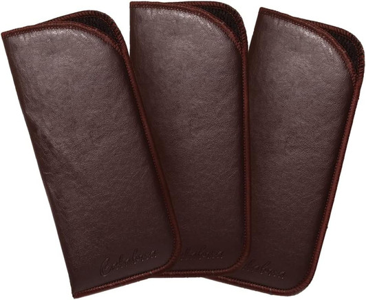 Image 4 of Wholesale Bulk Lot Calabria Half Slip-in Soft Eyeglass Case PU Leather Felt Brown Men Women Vertical Flat Pouch Sunglasses Holder
