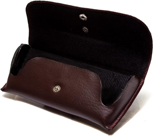 Image 4 of Wholesale Bulk Lot Calabria Double Snap Belt Loop Eyeglass Case PU Leather Brown Old School Vintage Pouch Semi-Hard Sunglass Holder