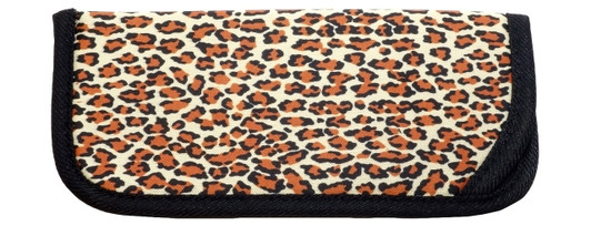 Image 1 of Wholesale Bulk Lot of Calabria Jungle Fever Soft Slip-In Eyeglass Case Vinyl Leopard Print Brown Black Womens Sunglass Pouch Holder