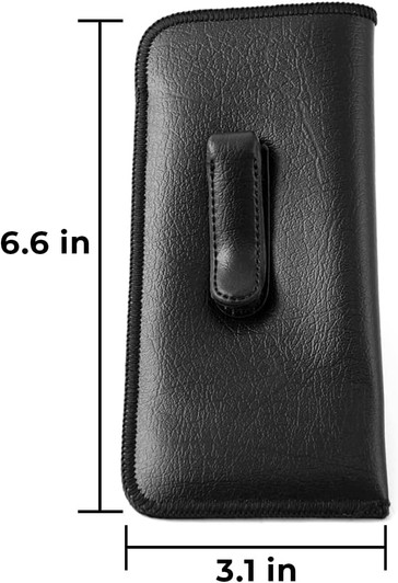 Image 2 of Wholesale Bulk Lot Calabria Soft Slip-In Glasses Case w/Pocket Belt Metal Clip Black for Men/Women Syn. Leather Felt Lining 6.5"x3"